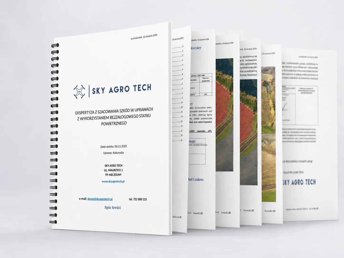 Ekspertyza szkód łowieckich Sky Agro Tech – przykładowe strony profesjonalnej dokumentacji