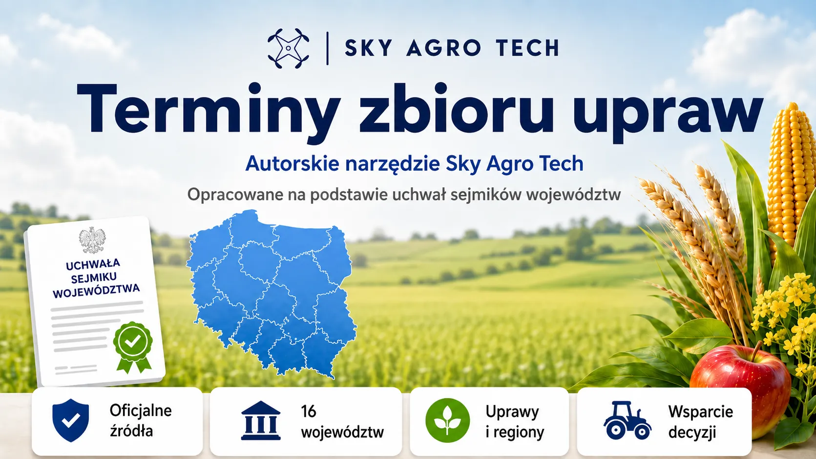 Terminy zbioru upraw według województw – autorskie narzędzie Sky Agro Tech
